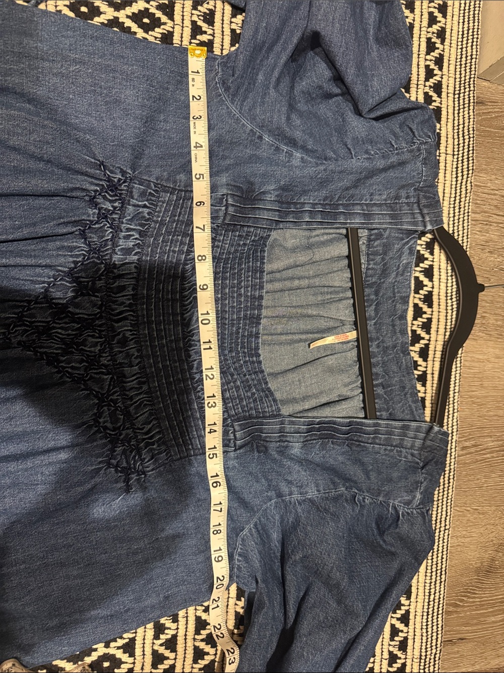 Free People Denim Smocked Tunic  Dress - Blue - Picture 6 of 7